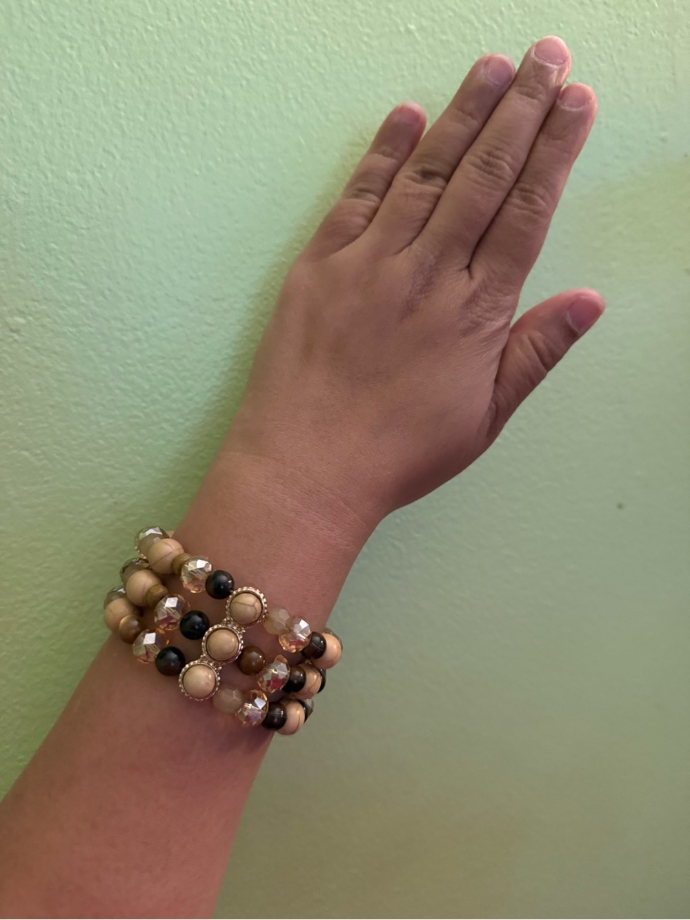 Beaded Stretch Bracelet - Neutral Tan & Black -